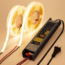 BENLUN 24V 15MM Wide COB LED Strip Light 32.8ft (2 Rolls of 16.4ft), 3000K Warm White Super Bright 25W/M 2750LM/M CRI 92 LED Tape Lights with Power Supply for Living Room Commercial