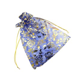 QIANHAILIZZ 8 x 12 Inch 100 Drawstring Heart Flower Bags Organza Jewelry Gift Pouch Candy Pouch Drawstring Wedding Favor Bags (RoyalBlue Flower)