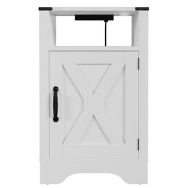 TREATLIFE HOME Farmhouse Wooden Nightstand with Charging Station, Ample Storage Space, Durable Design, White