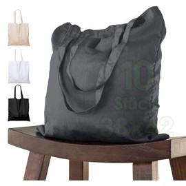 Cotton Bag 38 x 42 cm, Pack of 10, Unprinted, Long Handle, Fabric Bag, Cotton Bag, Jute Bag, Oeko-Tex® Certified Fabric Bag, Shopping Bag to Paint on, 38 x 42 cm