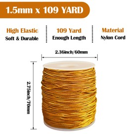 Ewparts Elastic String 1mm Metallic Elastic Cord 109 Yards Bracelet String Gold Stretch Srtring Ribbon Metallic Cord Gold Stretchy Bracelet String for Beading Jewelry Making Gift Wrapping