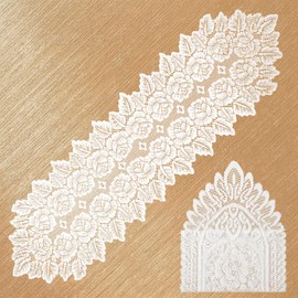 Grevosea 2 Pack Lace Table Runners, 47x13.8 Inch Rectangular White Lace Table Cloth Doilies for Tables Dresser Runner for Wedding Bridal Shower Christmas Party Decoration