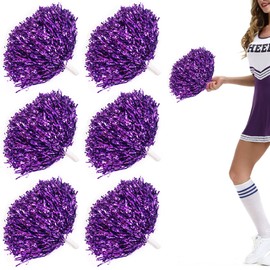 Niuhong 6 Pieces Cheer Leader Poms Pom Bright Metallic Cheers Ball Squad Cheer Sports Colours Pompoms Hand Flower Bands Spirit Cheering Pom Colours Accessories Cheerleading Sports Games Team (Purple)