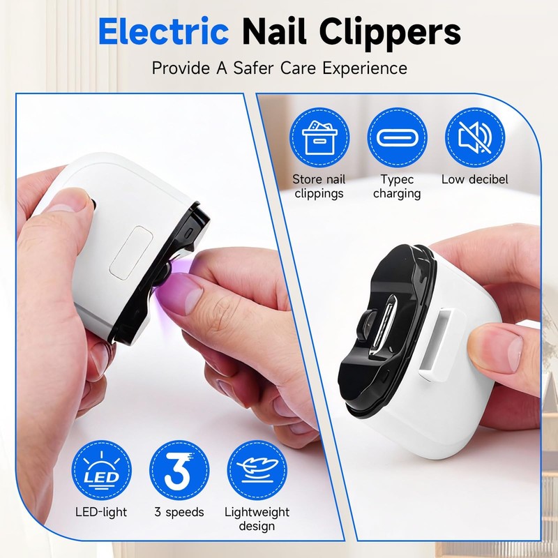 3-in-1 Electric Nail Clippers, Multi-Functional Nail Clipper with Led Light