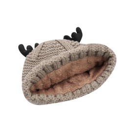 MOSSTYUS Cute Reindeer Antlers Beanie Hat Winter Warm Crochet Fleece Lined Knitted Cap for Girls Teens 8-12 Years,Medium,Khaki