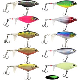 RTGSE 10PCS Top Water Fishing Lures Whopper Fishing Lure for Bass, Popper Fishing Lures with Floating Rotating Tail One Luminous Saltwater and Freshwater Plopping Lures for Bass