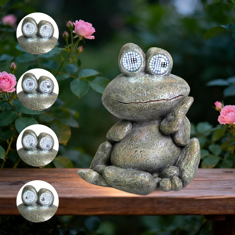 Solar Frog Statue Resin Stone Art Statue Outdoor Yard Garden