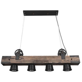 Farmhouse Pendant Light, 39 Inch Vintage Kitchen Island Lighting 4-Light Pool Table Lights Rustic Wood Chandeliers with Adjustable Height for Kitchen Dining Room