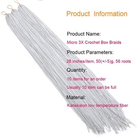 Mayloss Long Micro 3X Pre-Looped Synthetic Zizi Braids 10 Packs/Lot 28 Inch 50g/Pack Color Thin Small Box Braid Crochet Hair Twist Fiber Hair Micro Zizi box Braiding Hair Extension(101)