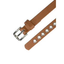 Allegra K Grommet Belt Leather Skinny Plus Size Waist Belts for Women Punk Rock Style Camel 104.5cm/41.14''