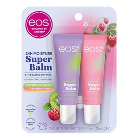 eos Bálsamo Super Hidratante 24H - Refresco de Frambuesa Kiwi y Sorbete de Fresa, Máscara Labial, Tratamiento Labial para el Día o la Noche, Hecho para Piel Sensible, 0.35 fl oz, Pack de 2