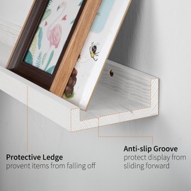 SAUMONIERES Picture Ledge Shelf Floating Book Shelves Set of 2 Wall Mounted Solid Wood for Bedroom Bathroom Living Room Kitchen, 24 Inch White