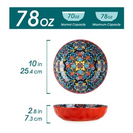 vancasso Large Serving Bowls, 78 Oz Extra Large Salad Bowls Set of 2, Bohemian Decorative Bowls for Salad, Fruit, Pasta and Dinner, Serving Dishes Set for Party, Dishwasher & Microwave Safe－Red