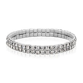 1928 Jewelry Silver-Tone Clear Crystal 2-Row Rhinestone Stretch Bracelet