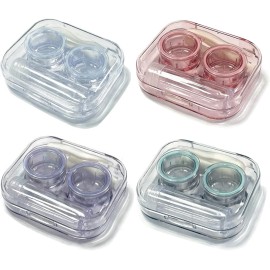 4 Pack Flip Top Clear Contact Lens Case Travel Kit, Cute Contact Case Holder wit