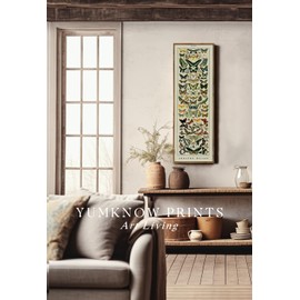 Framed Canvas Wall Art for Bedroom - Long Vertical 13.5 x 40 Above the Bed - Vintage Farmhouse French Country Room Decor - Panoramic Butterfly Millot Papillons Oil Painting - Cottagecore Aesthetic