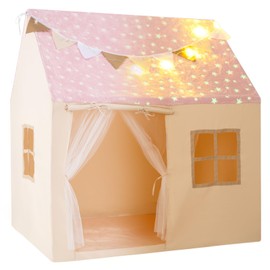 INFANS Kids Play Tent with Glow in The DarkWashable Mat Star Light Windows, Anti-Trip Large Playhouse Toys for Children Boys Girls, Indoor Outdoor Princess Tents Castle for Toddlers (Fluorescent Pink)