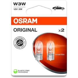 Osram Original Line 12 V Lamps with Glass Crimp Sockets, W3W, Double Blister Pack (2 Bulbs), White