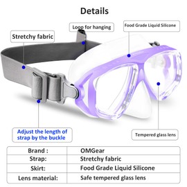 OMGear Kids Swim Goggles with Nose Cover Fabric Strap Dive Snorkel Mask for Children(4-16) Youth Snorkeling Gear Silicone Swimming Mask Anti-scratch Anti-fog Tempered Glass Lens(purple)
