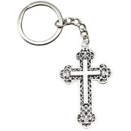 Christian Cross Keychain Inspirational Keychains Motivational Key Chains Bible Verse Keychain Jesus, Silver, 2" x 1.25"