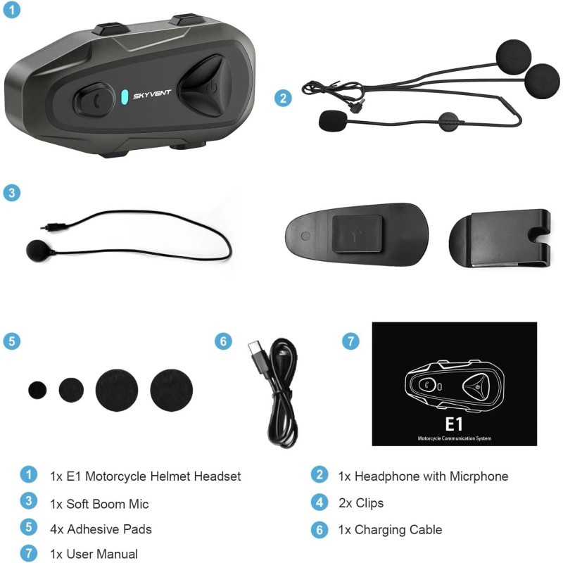 EJEAS E1 Motorcycle Helmet Speaker Bluetooth 5.3 Headset for Single