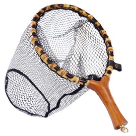 Fly Fishing Net with Release, Fishing Landing Net, Lightweight Trout Fishing Net with Wooden Handle Frame, Rubber-Coated Mesh Landing Nets for Minnow, Catch and Release