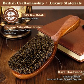 Boar Bristle Hair Brush Since 1965 British Craftsmanship, Handmade Natural Wooden Slick Back Hairbrush/Beard Brush, Pure Soft Bristles Gentle Detangling Women Men Kids Thin Fine Hair, Smooth & Shine