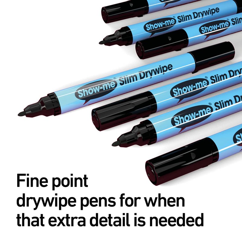 Show Me Fine Tip Drywipe Whiteboard Pens 12-Pieces, Black