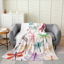 Feelyou Throw 50"x60" Dragonfly All Season Bed Blanket Gifts for Sofa Couch Women Animal Plush Throw Blanket for Sofa Couch Women Men Animal Flannel Fleece Blanket White and Orange Room Decor Fashion
