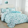 Drucon Teal Floral Quilt Set King Size 3 Pieces Flower
