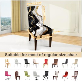 ANNA QUEEN Gold and Black Marble Chair Covers for Dining Room Kitchen Set of 6 – Elegant Stretch Washable Slipcovers for Dining Chairs, Modern Home Decor