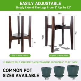 Soporte ajustable para plantas de madera de mediados de siglo moderno en maceta para interior y exterior, soporte para flores, se adapta a macetas de 20 a 30 cm (planta y maceta no incluida)