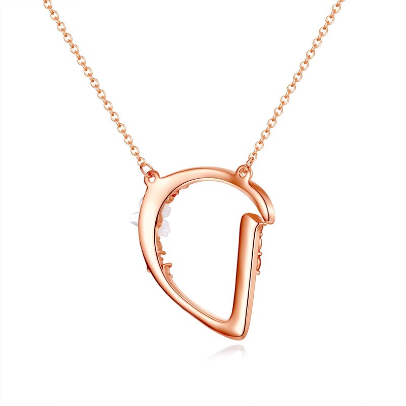 Flower Initial Letter Necklace, Pink Red Blue Simulated Pearl Pendant