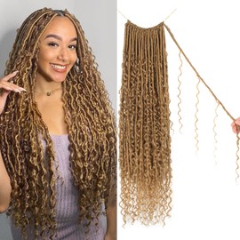 Goddess Locs Crochet Hair 30 Inch Faux Locs Crochet Pre-looped Boho Faux Locs with Curly Ends 8 Packs Long Bohemian River Locs Crochet Hair for Black Women(30Inch,27#)