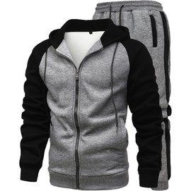 GXAMOY Men's 2 Pieces Tracksuits Running Sports Suits Drawstring Waistband Sweatsuit DarkGray Black(TZ05) L
