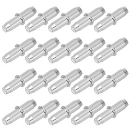 PATIKIL Shelf Support Pegs 0.2x0.75'', 20pcs Chamfer Shelf Holder Pins, Pegs for Shelves for Cabinet, Cupboard, Bookcase, Closet and Glass Case, Silver Tone