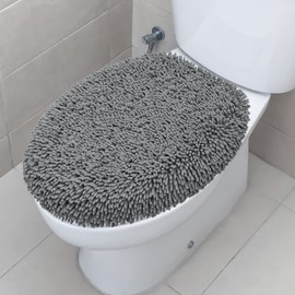 TREETONE Shaggy Chenille Bathroom Toilet Lid Cover, Ultra Soft Plush Seat Covers, Fluffy Absorbent, 19x21 Inches, Standard Toilet Lids for Bathroom Machine Wash & Dry, Gray