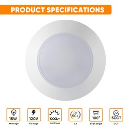 GREENLUX 7.5" Flush Mount Led Disk Light,2700/3000/3500/4000/5000K Adjustable Surface Mount Ceiling Light, CRI90, 1000lm, 15W, Dimmable LED Disk Ceiling Light(6 Pack)