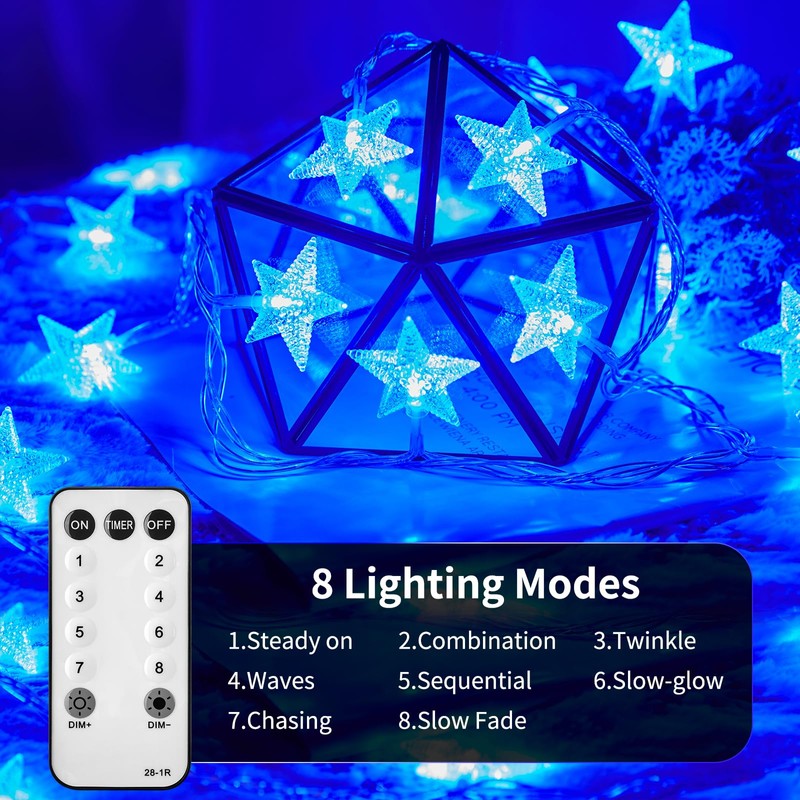 Minetom Blue Star String Lights Plug in - 33 ft