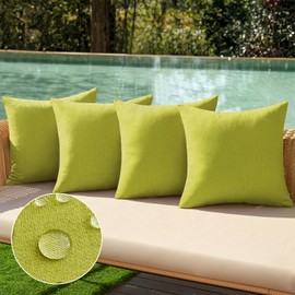MIULEE Pack of 4 Decorative Outdoor Throw Pillow Covers Linen Waterproof Pillow Covers Farmhouse Cushion Cases for Patio Garden Tent Balcony Couch Sofa 18x18 inch Grass Green