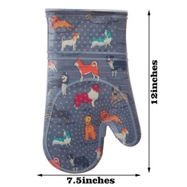 Oven Mitts Set of 2 with Transparent Clear Silicone Shell and Nice Dog Printing Cotton Lining, Heat Resistant to 500 F Kitchen Oven Gloves Pot Holder for Cooking (Gray)