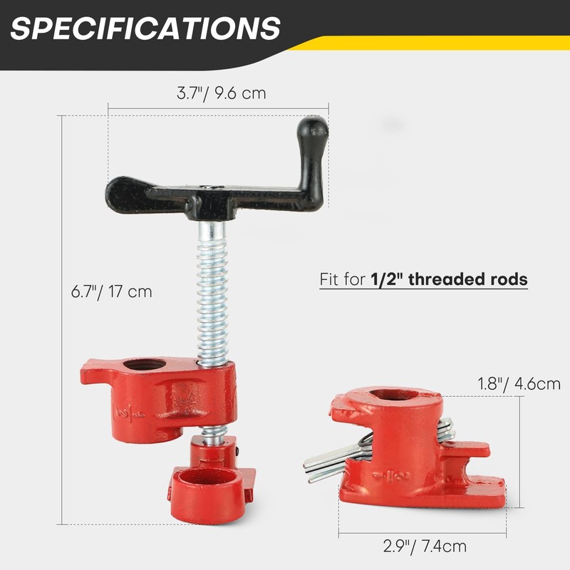 Acymner Wood Gluing Pipe Clamp Set | 1/2" Heavy Duty