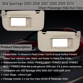 NHILES Driver & Passenger Side Sun Visor Replacement Fits for KIA Sportage 2005-2010 Sunshade Without Light 85202-1F090EZ 85201-1F090EZ Color Beige