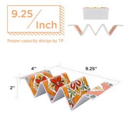 TP Taco Holder Stands, Set of 2 Melamine Large Taco Serving Rack Tray with Handle, Holds 3 Tacos, Dishwasher Safe, Ideal for Taco Night, Party, Home, Fiesta, Talavera Bloom