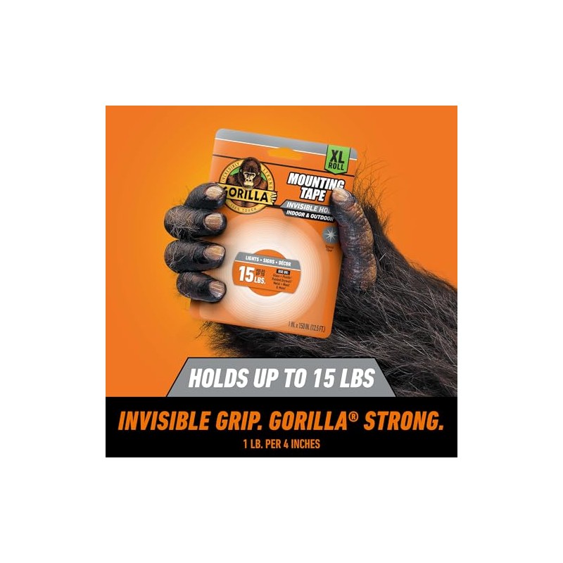 Gorilla Tough & Clear - Cinta adhesiva de montaje de