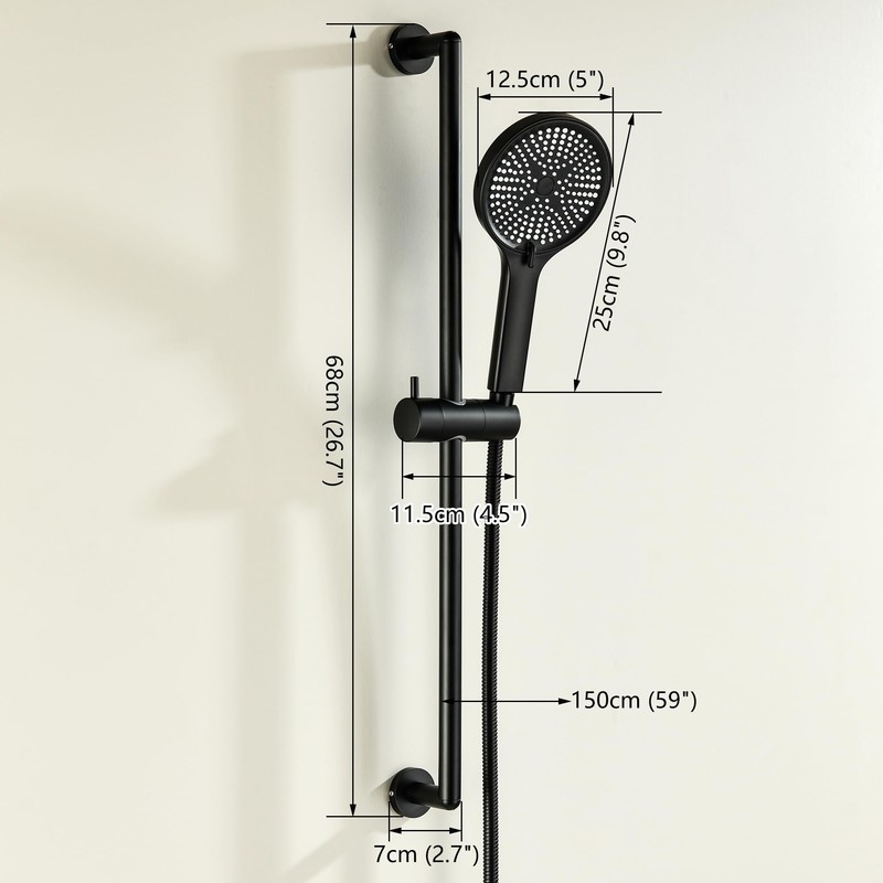 DOUBLUOEG Hand Shower with Slide Bar, Matte Black 26 Inch
