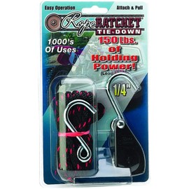 Rope Ratchet 10010 1/4 Inch 8 Feet Long Super Duty Adjustable Rope Clip Tie Down 150-lb Capacity