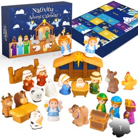 Nativity Advent Calendar 2024 Kids, Christmas Story Nativity Playset Christian Advent Calendar for Toddlers, Kids, Boys, Girls, 25pcs Nativity Scene Set Toys for Children Ages 1 2 3 4 5 6+