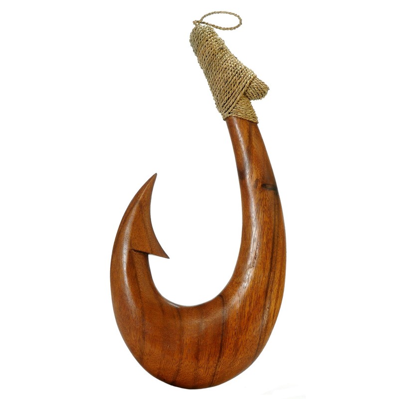 12" Hand Carved Wood Hawaiian Makau Fish Hook