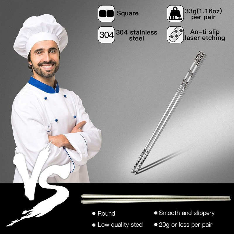 Metal Chopsticks Reusable 10 Pairs Stainless Steel Chopsticks Dishwasher Safe